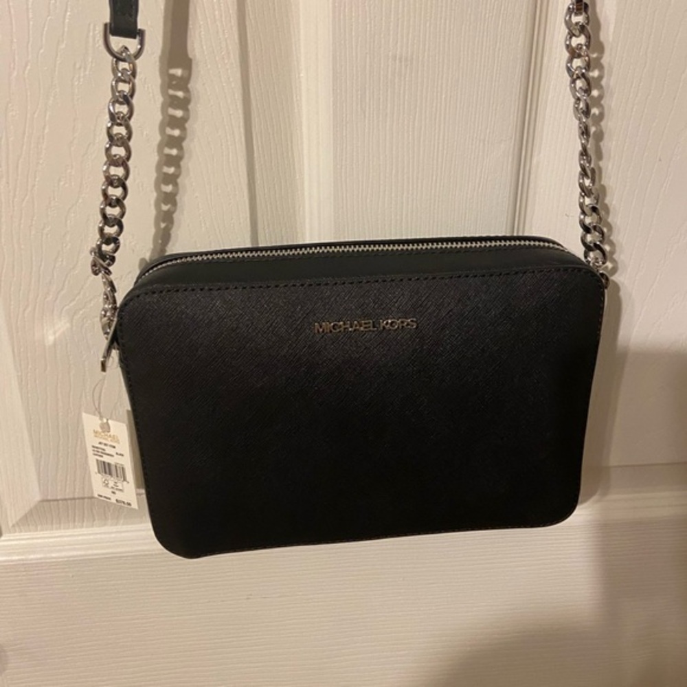 Michael Kors Black Crossbody Bag with Silver Accents